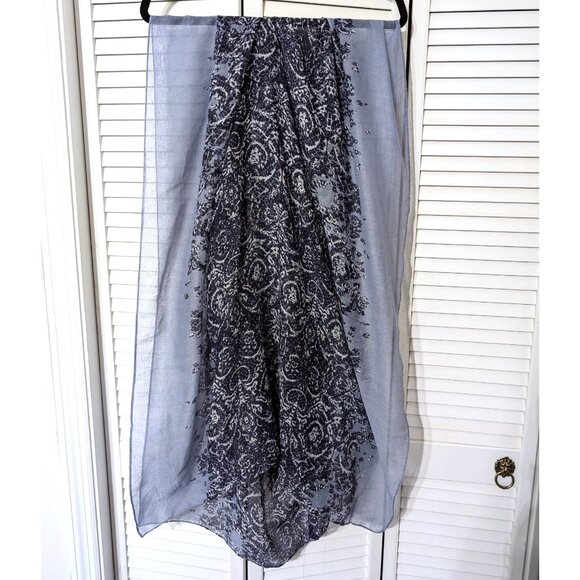 Large Blue Print Scarf Large Blue Print Shawl Blue Scarf Blue Shawl FLAW - Picture 3 of 9